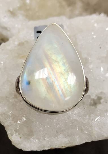 Blue and Gold Rainbow Moonstone Ring Adjustable